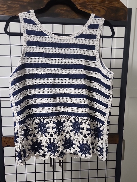 CHARLIE B Tops - Charlie B Navy & Off White Crochet Stripe Tank Top - Women's
